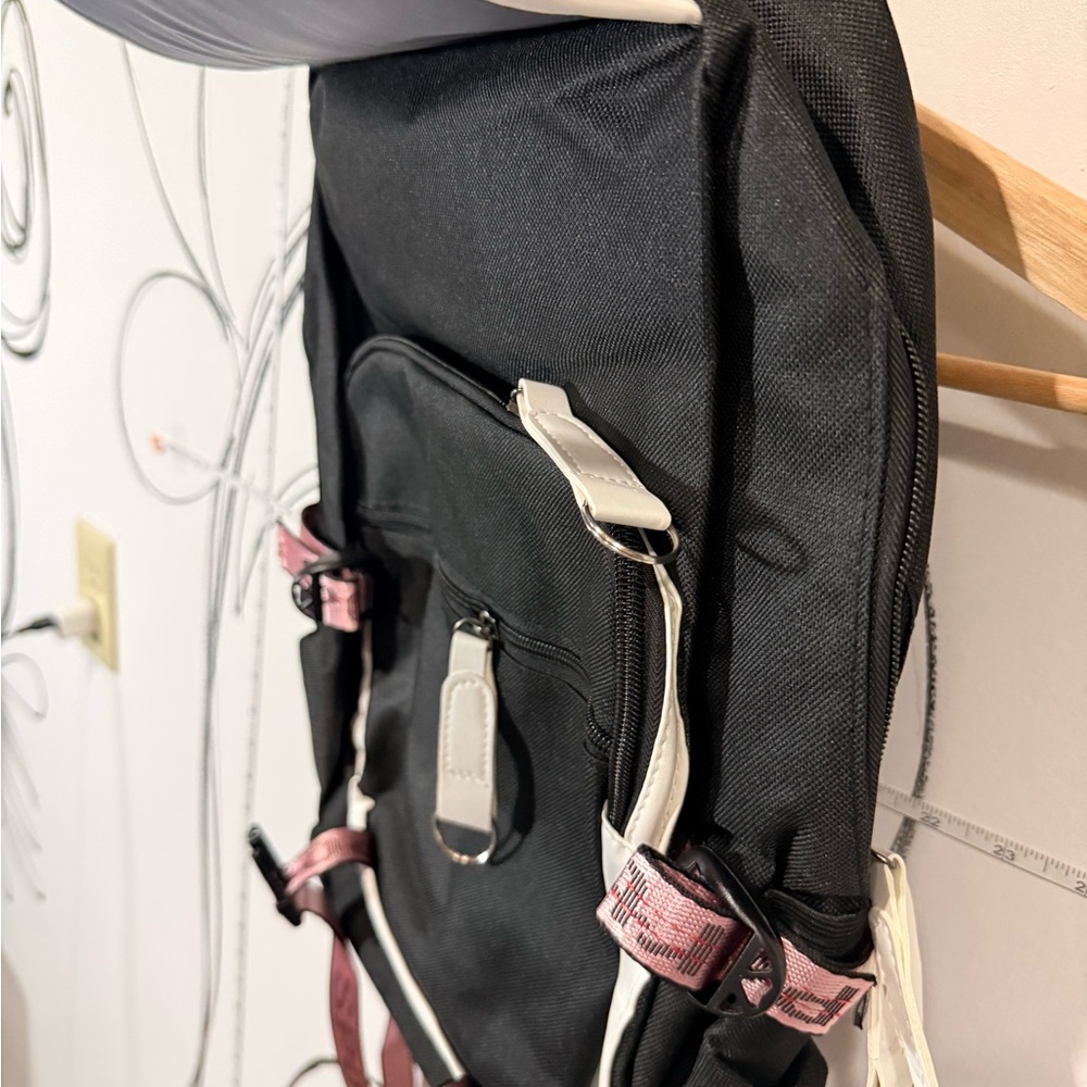 NEW Stray Kids Black & White Backpack with Pink Accents, Charging Access - Picture 5 of 10